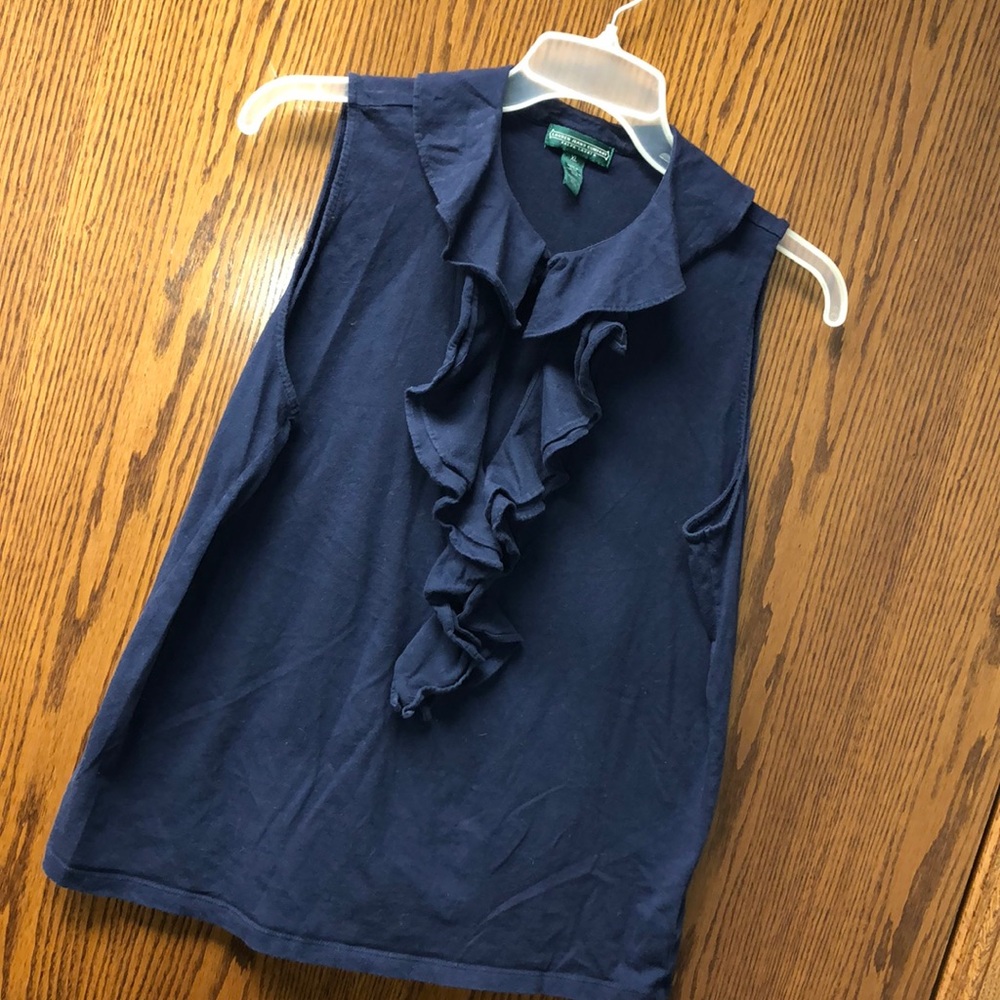 Lauren Navy blue sleeveless and peek-boo  top